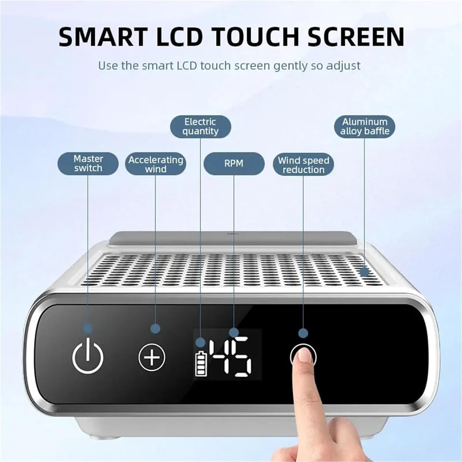MObyat Aspiratore per Unghie da 80 W, Aspirapolvere da Tavolo per Lucidatura, velocità Regolabile, Touchscreen LCD, Filtro Rimovibile, Facile da Pulire, Ricaricabile, per Smalto Acrilico