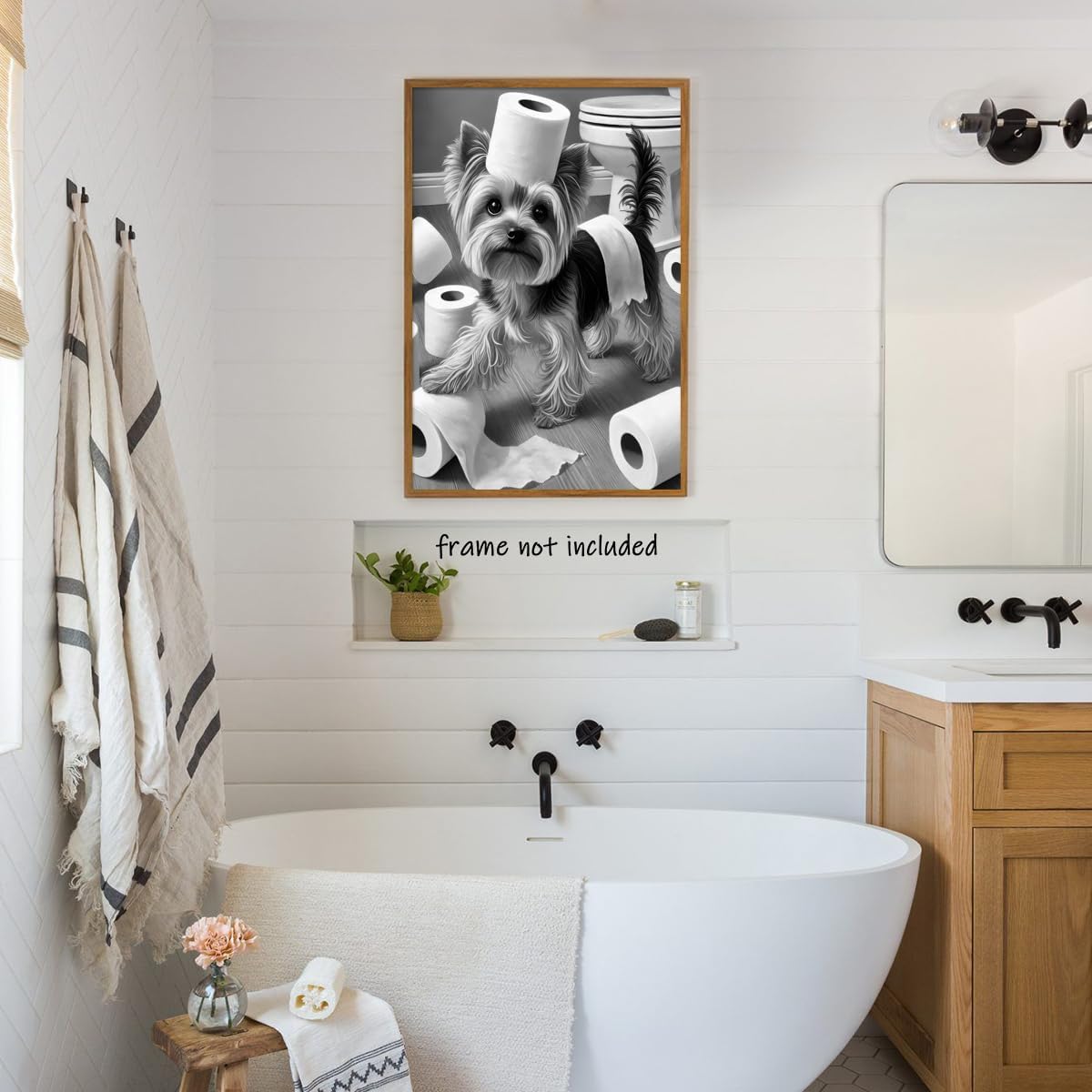 Funny Yorkie Toilet Bathroom Funny Animal Art Poster Canvas Wall Art Decoration Living Room Home Decor Bedroom Decoration Poster 20x30in Unframed