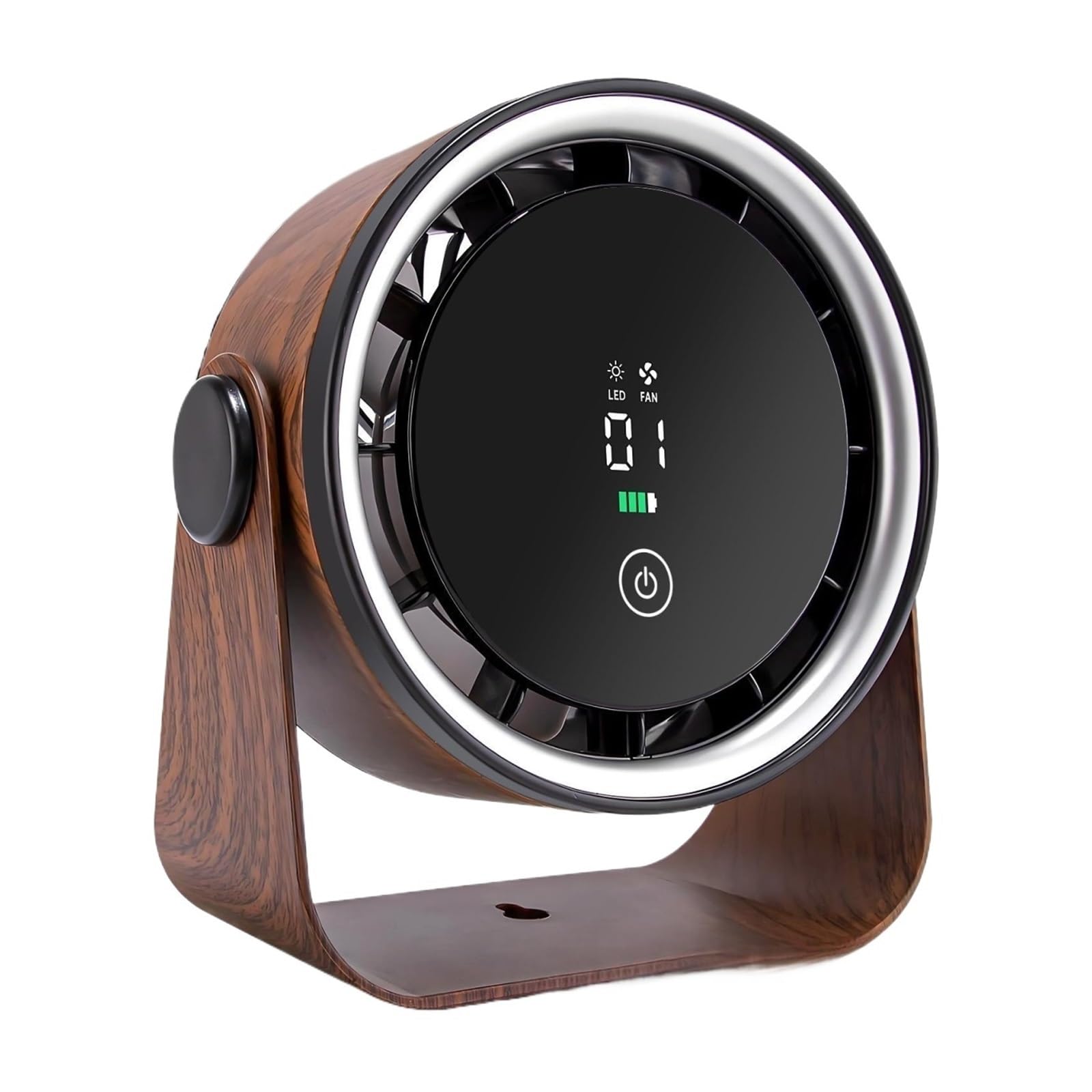 Generico Mini ventilatore ricaricabile for scrivania e parete | 5000 mAh, 5 velocità, rotazione a 360°, luce notturna, montabile a parete(Light wood grain)