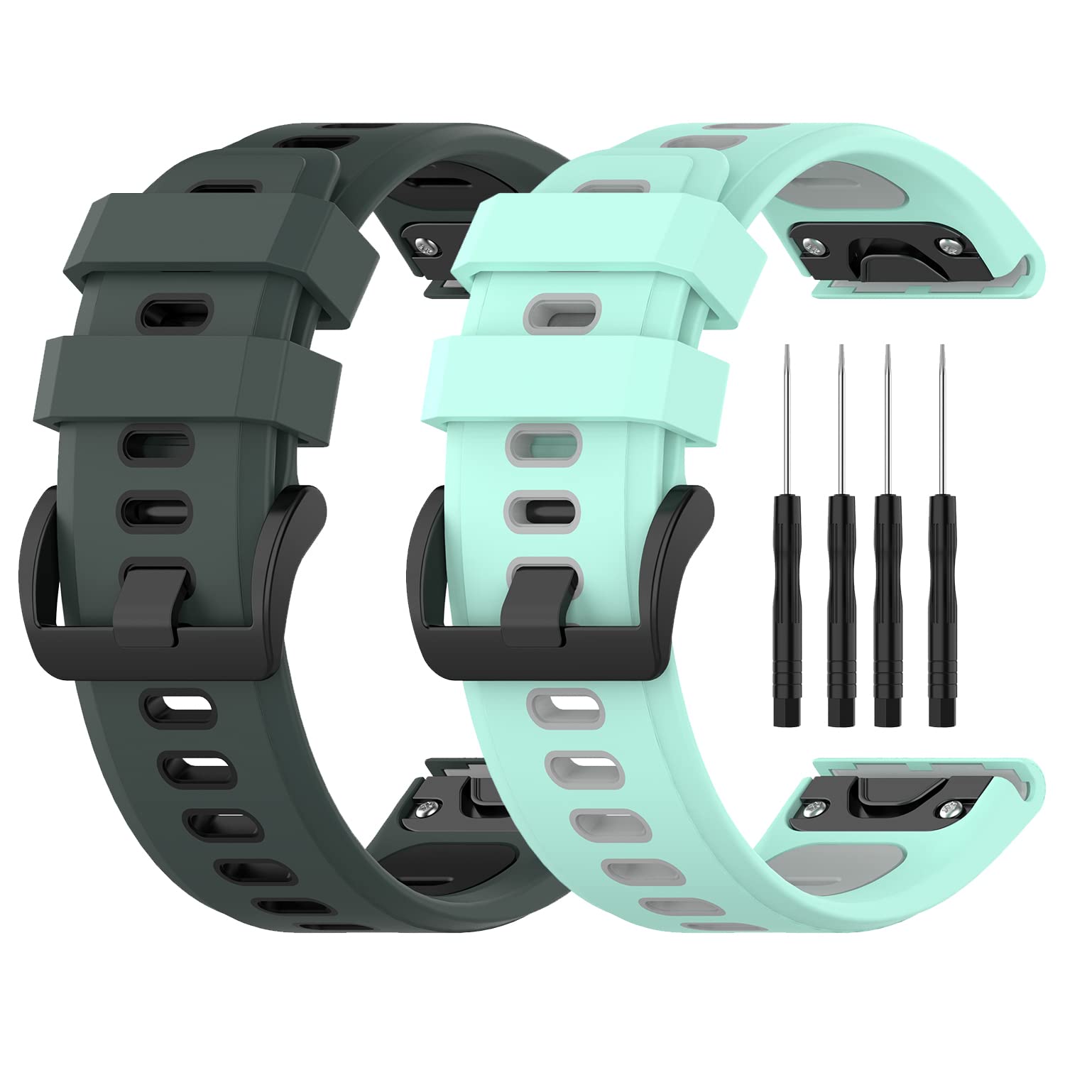 FitTurn Replacement Adjustable QuickFit bands [2Pack] Two-color Silicone Watch Band Compatible with Garmin Foretrex 601/Foretrex 701 Ballistic Edition/Enduro Smart Watch (2Pack-3)-image-49