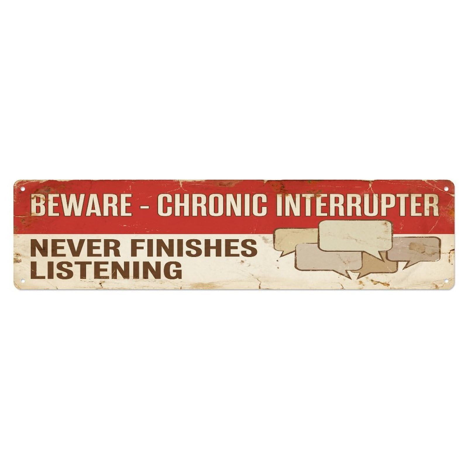 Fqcyn Style Metal Tin Sign Vintage Funny Beware Chronic Interrupter Warning