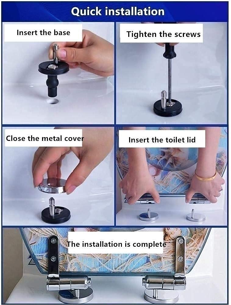 Funda para asiento de inodoro en forma de O/V/U, sistema de fijación doble, tapa de inodoro con bisagras de acero inoxidable