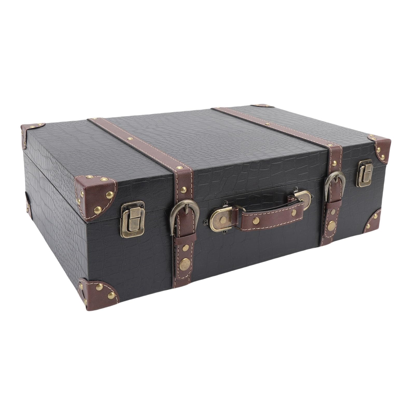 POENVFPO Boîte de rangement de bagages décorative de style rétro, idéale pour le rangement élégant des décorations de bureau (NOIR)