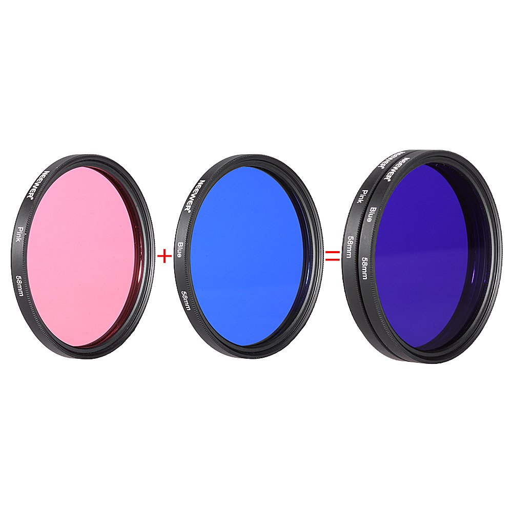 Neewer Kompletny zestaw filtrów obiektywu 58 mm (9 szt.) do obiektywu aparatu z gwintem filtrowym 58 mm – w zestawie: Czerwony, pomarańczowy, niebieski, żółty, zielony, brązowy, fioletowy, różowy i szary filtry ND + woreczek z filtrem ściereczka do czyszc
