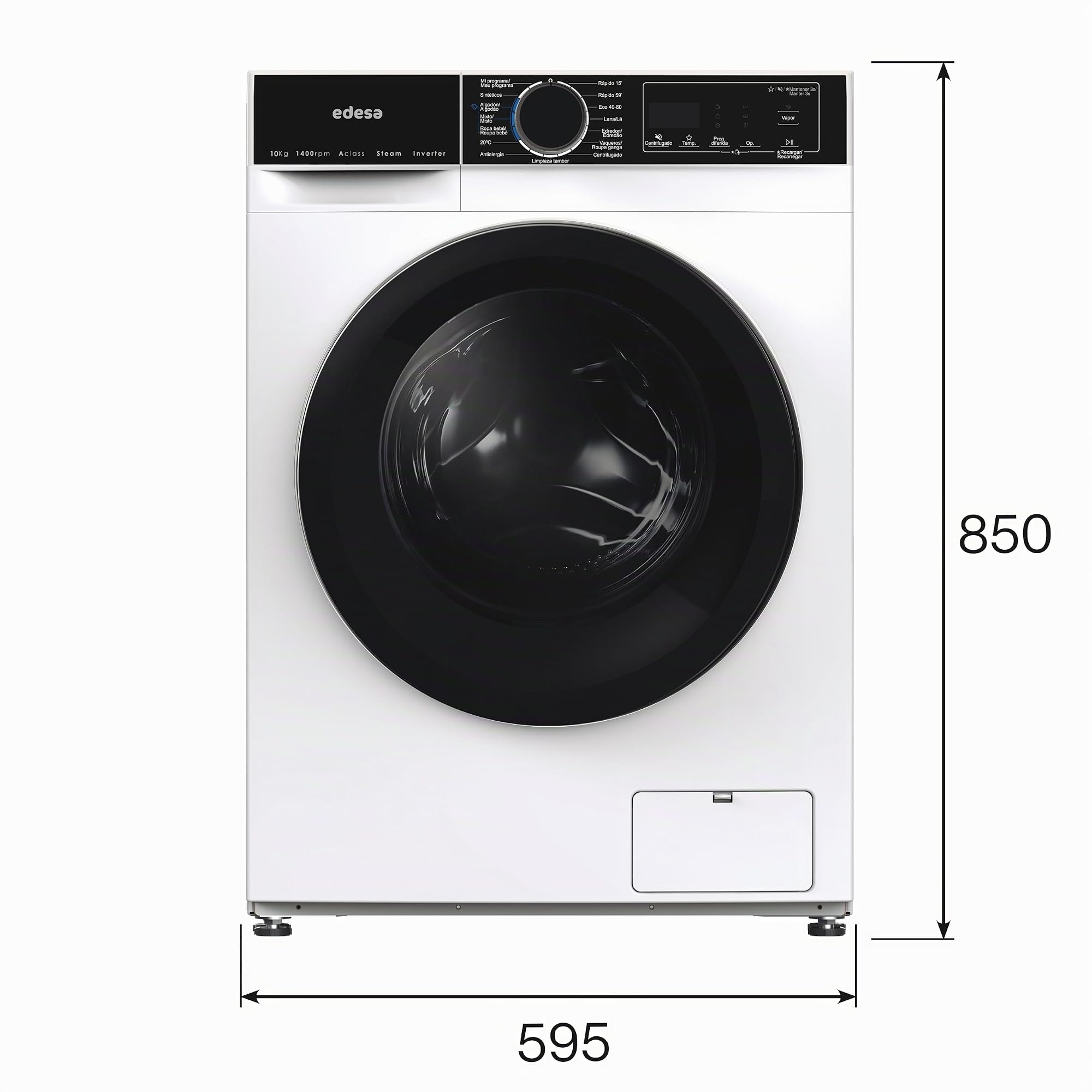 Edesa Lavadora Libre Instalación EWF-10400 WH 10 KG Carga Frontal 18 Programas Gran Capacidad Lavado 10kg Gran Velocidad 1400 r.p.m Bloqueo Seguridad y Puerta Pantalla LED Color/Acabado Blanco