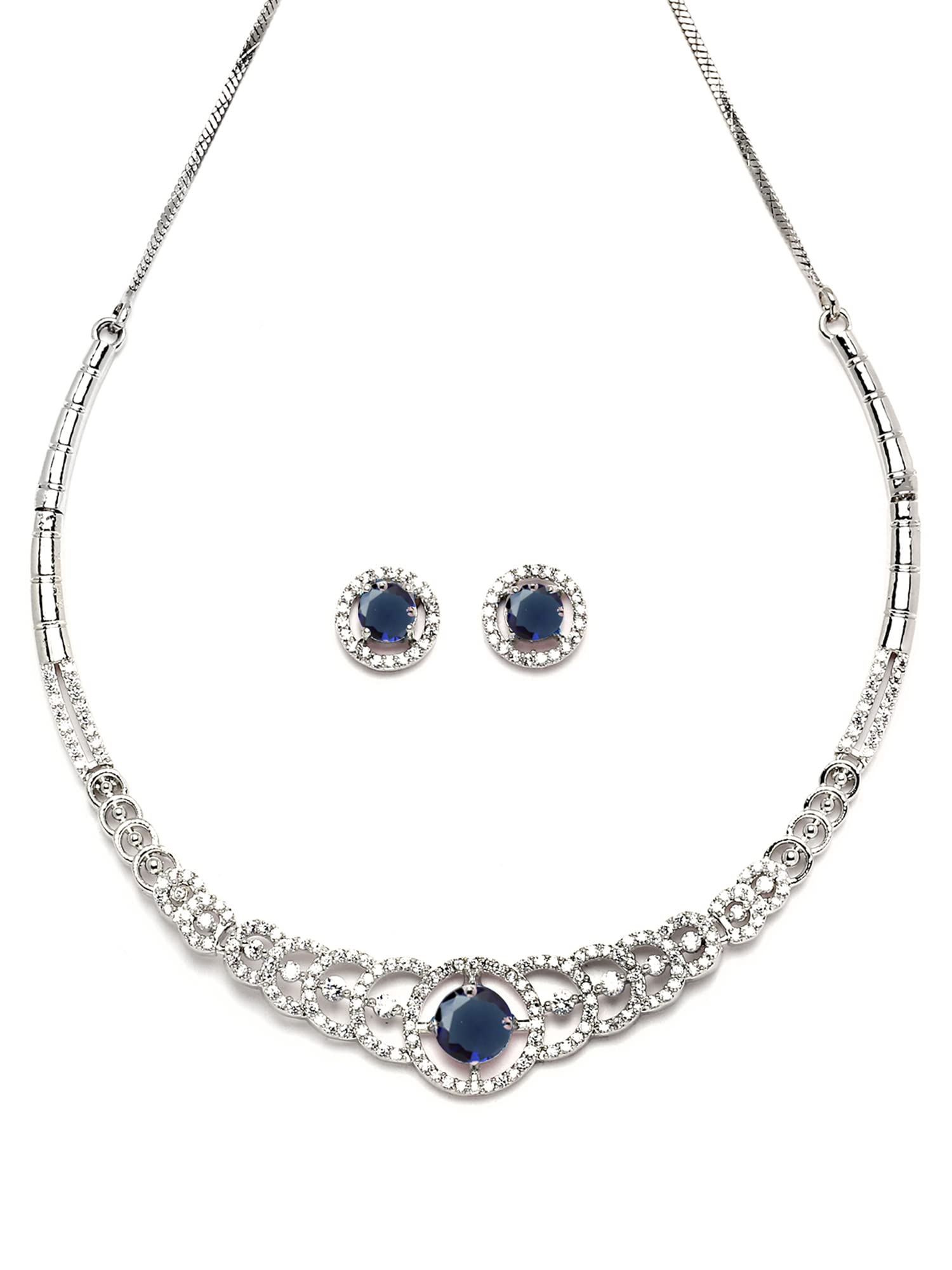 Karatcart Silver Tone Blue CZ Necklace Set (B0BRVBGS1F) Amazon Price History, Amazon Price Tracker