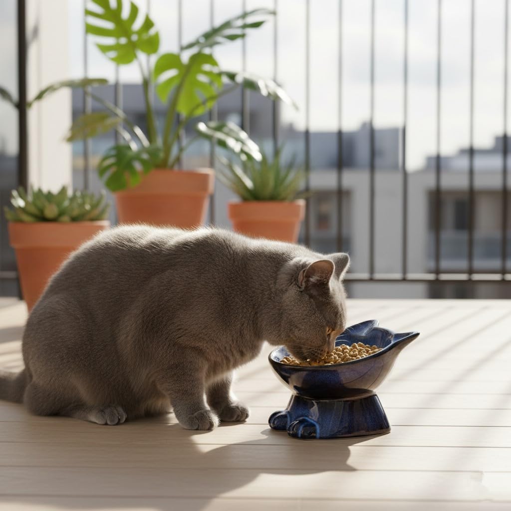 Nihow Ciotole per gatti elevate, ciotola rialzata in ceramica per cibo per
