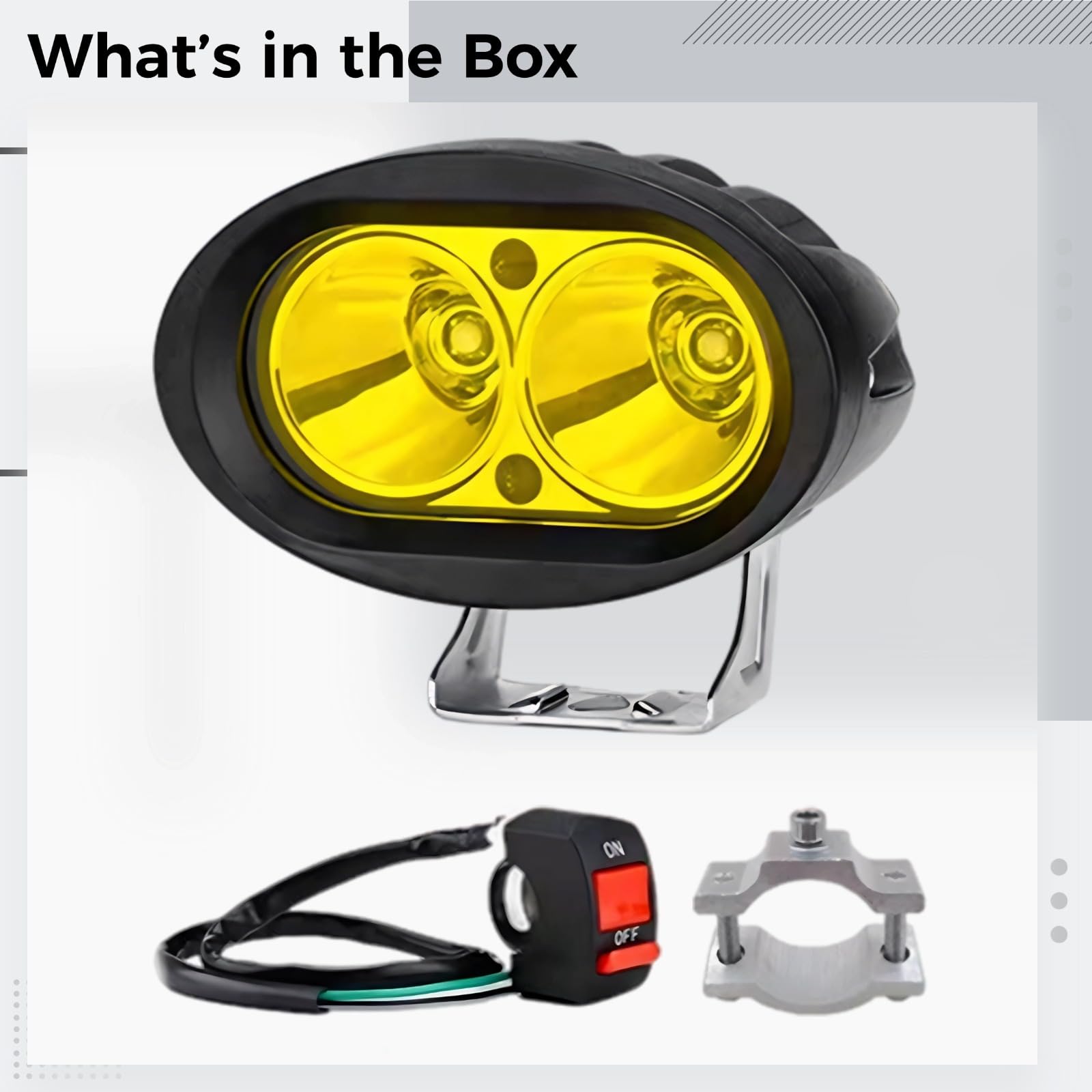 E-Bike-Scheinwerfer, Doppellinsen-Design mit Hochleistungs-LED, gelbes Licht, Starke und schwache Stroboskopmodi, Aluminiumgehäuse, Lenkerschalter und Montageset, für die meisten Roller
