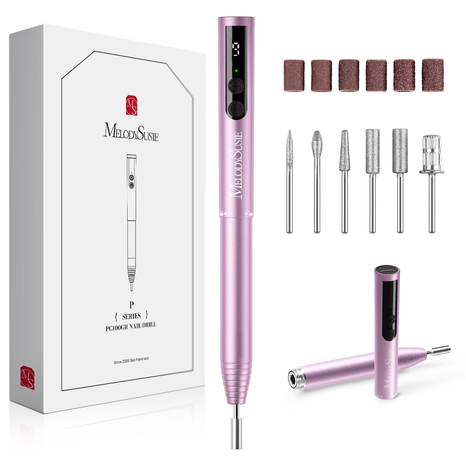 MelodySusie Nagelfräser Kabellos, Elektrische Nagelfeile Fräser für Gelnägel Acrylnägel, PC100GR Nail Drill 20000 U/Min, Verstellbarer Geschwindigkeit, Maniküre Pediküre Set (Roségold)