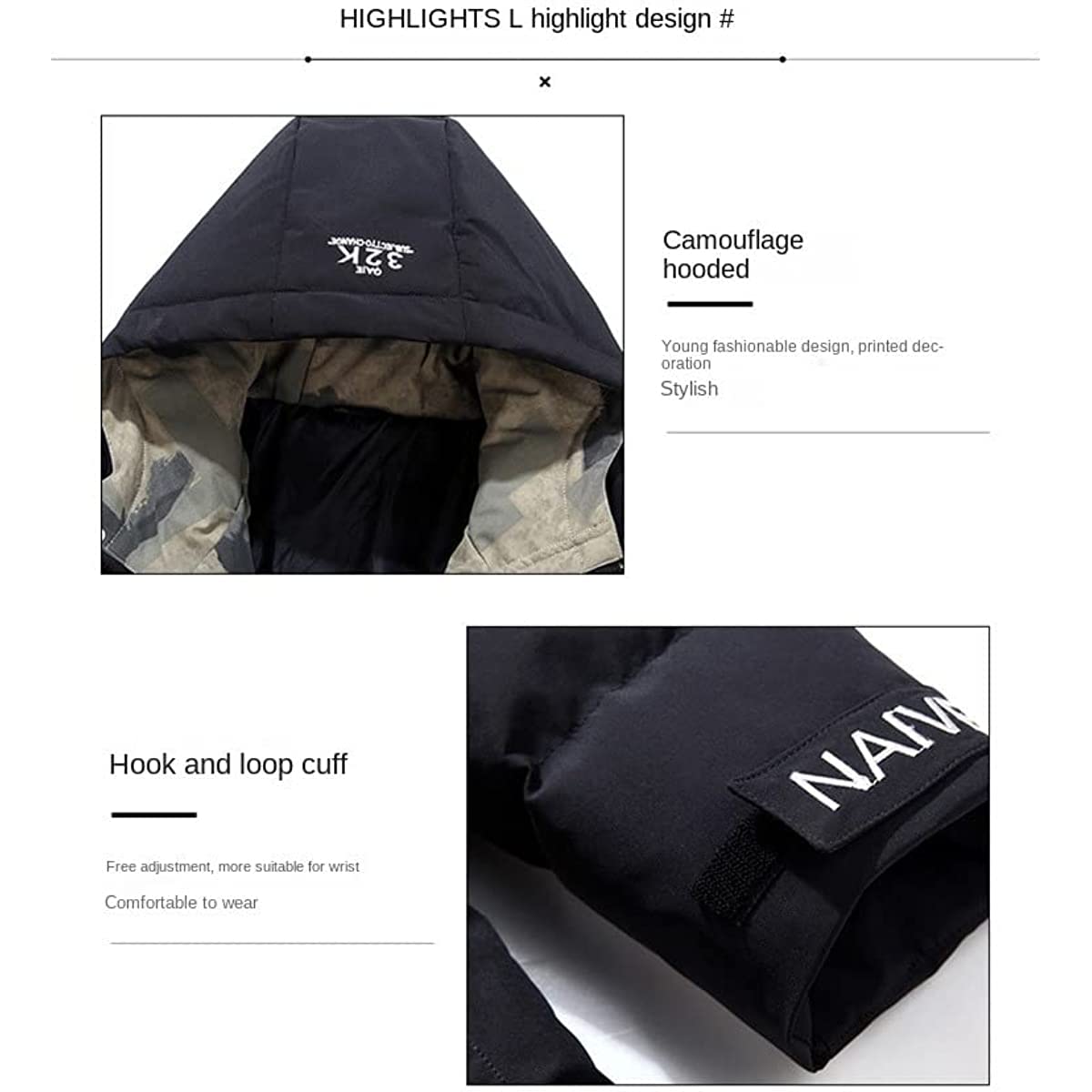 Chaqueta de plumón para hombre y mujer Rěǎī-Mǎdrid Winter Thickening Warm Hooded Windproof Ski Coat niños