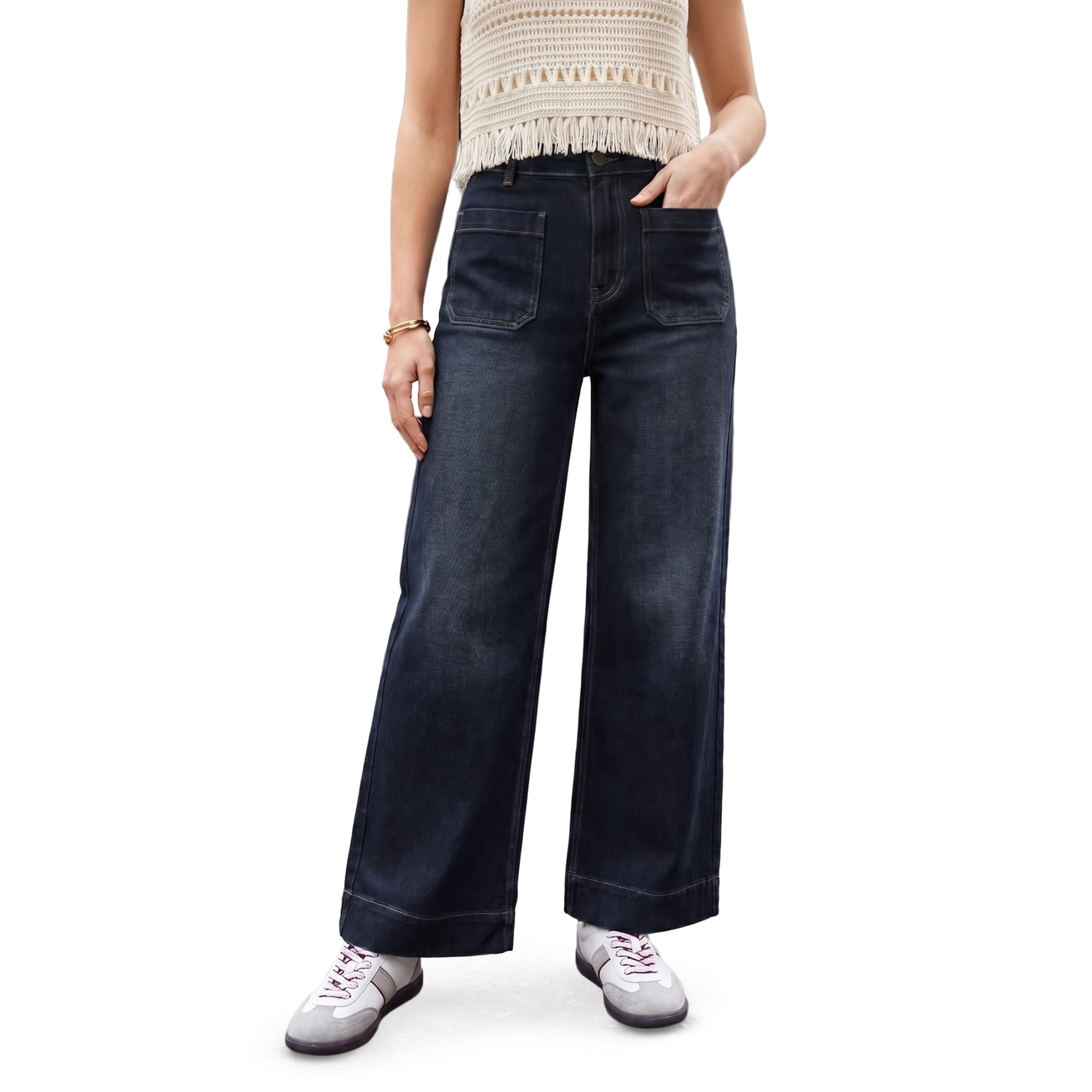 urbano fashion Women's Mid Rise Wide-Leg Washed Jeans Non-Stretchable-picture-13