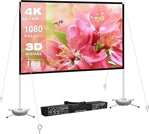 Pantalla de proyector con soporte de 120 pulgadas Pantalla de proyección plegable y portátil 169 4K HD Pantalla de película ligera sin arrugas con