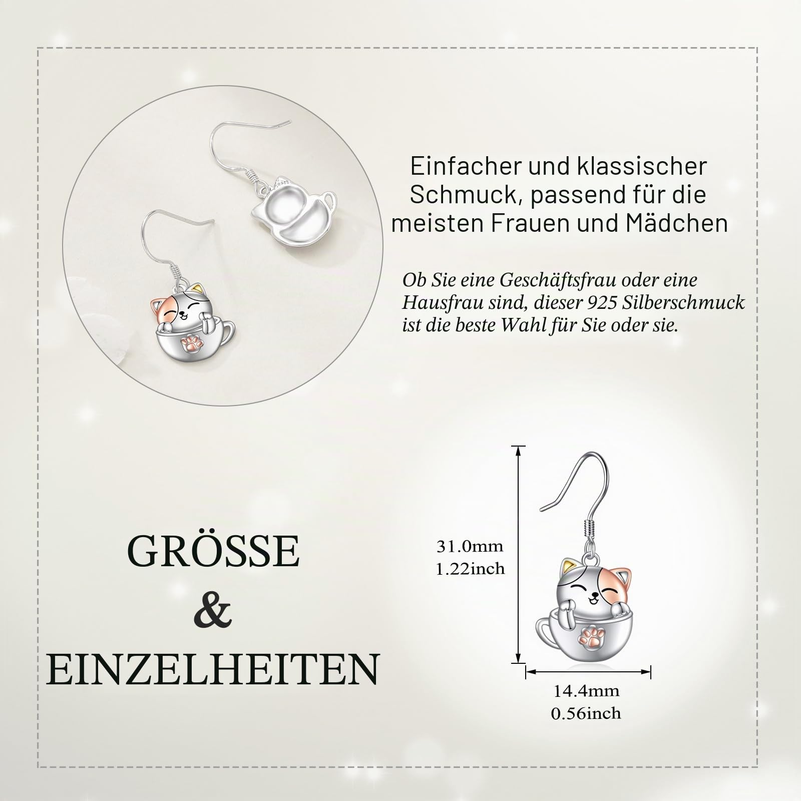 Tier Ohrringe Damen Mädchen Kinder 925 Sterling Silber Panda/Faultier/Koala/Fledermaus/Kürbis/Schwarze Katze/Hund Tassen Hängend Ohrhänger Niedlich Tier Ohrringe Schmuck Geschenk
