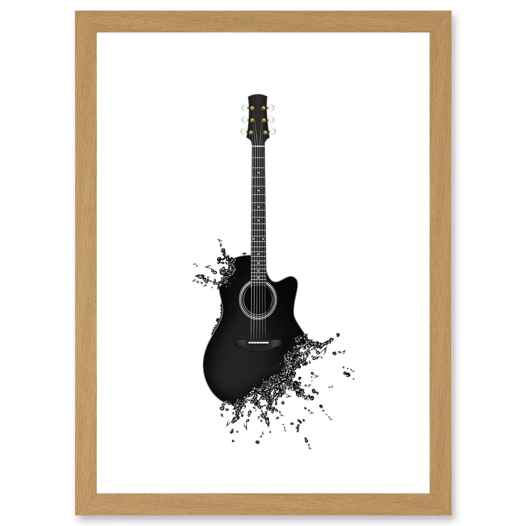 Artery8 Music Illustration Guitar Watersplash Bubble Effect A4 Artwork Framed Wall Art Print