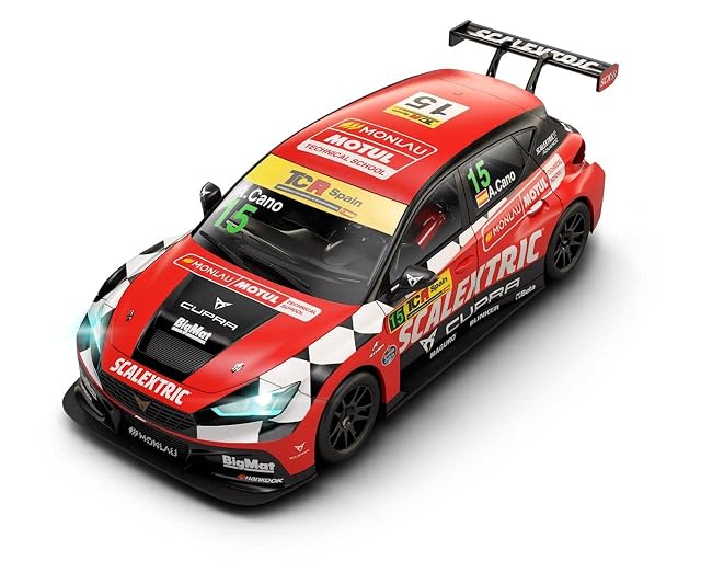 Scalextric - Coche de carreras ORIGINAL - Coche Slot escala 1:32 (Cupra León Competición – Monlau)