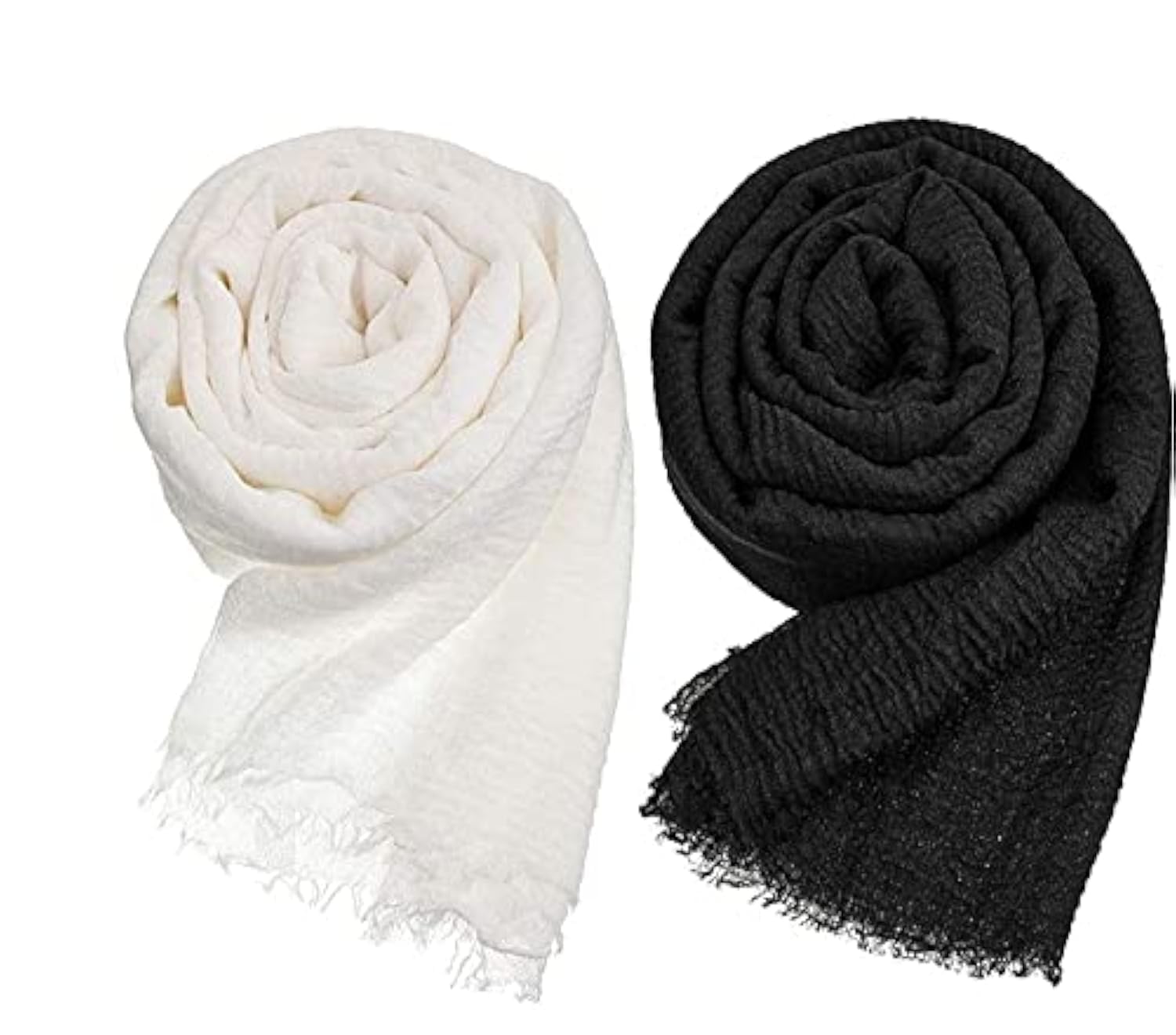 ICW Women's Ironless Crinkle Cotton Summer Scarf Stoles Shawl Head Scarves (Black And White) SOFT COTTON