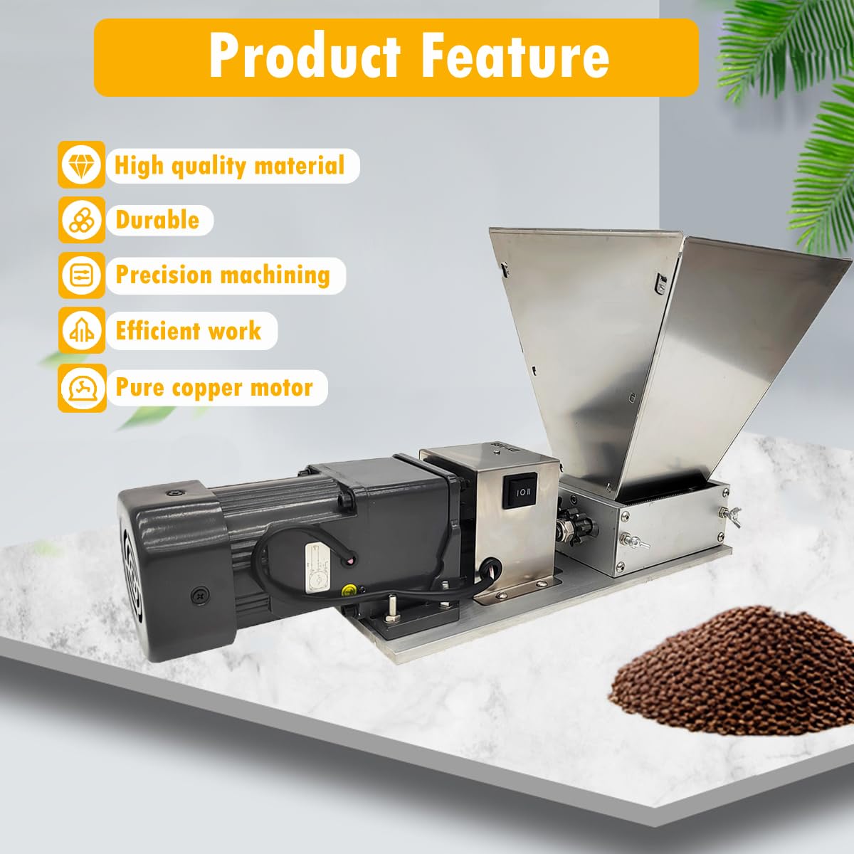 PreAsion 110V 60W 75RPM Manual Electric stainless steel grinding machine Barley Grinder with 4 Hopper and 2 Rollers Home Brew Grain Mill Malt Crusher for Corn Wheat Grain Cereal Beans