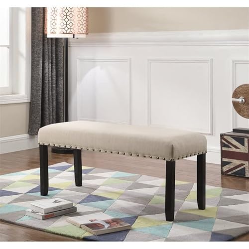 Roundhill Furniture Biony Fabric Dining Bench With Nailhead Trim, Tan #TOP1