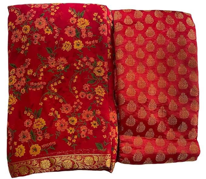 Damen Saree Georgette Mit Blumenprint - Traditioneller Indischer Sari 5,5m Mit Blusenstoff - Partywear