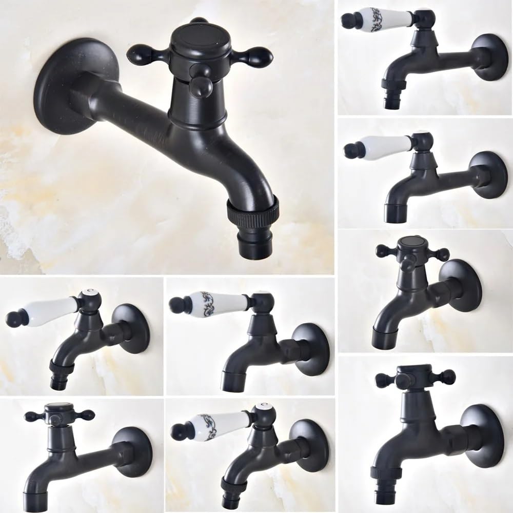 Grifo Mural de latón Negro. Grifo Elegante para Cocina y baño. Conector para Manguera de jardín. Suministro de Agua para Inodoro y Lavadora. Diseño Elegante. Fácil instalación.