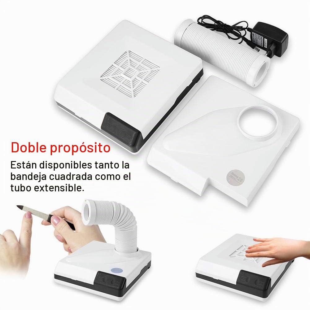 6W 2 En 1 Aspirador de Polvo de Uñas con Tubo Elástico Retráctil, Extractor de Polvo de Uñas, Colector de Polvo de Uñas Profesional, Limpiador de Polvo Mejorado para Uñas/Manicura/Arte de Uñas