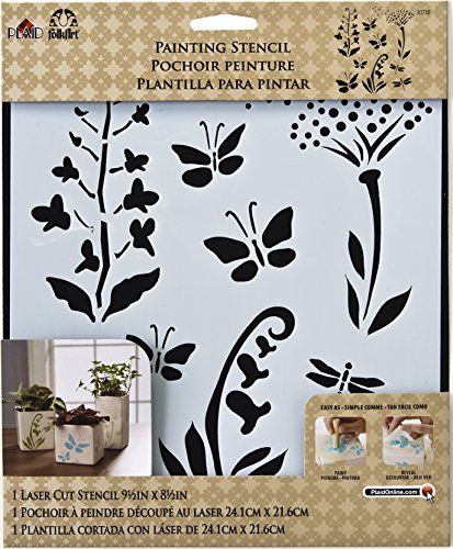 Pochoir fleurs sauvages et papillons FolkArt peinture loisirs