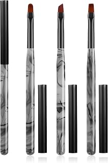 3PCS Nail Polish Clean Up Brush, Round&Falt&Angled Acetone Resistant Nail Brush for OPI Nail Polish Remover, Fingernail Cleaning Brushes at Home Nail Art and Designs(INk Black)