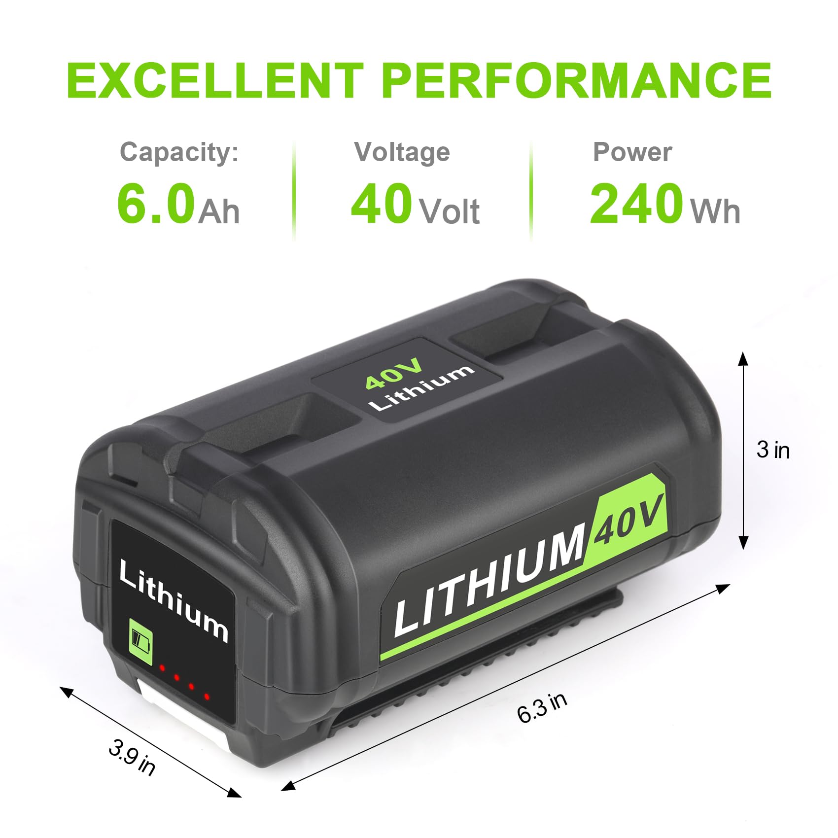 KUNLUN 6.0Ah 40 Volt Lithium Battery for Ryobi 40V Battery, High Capacity 40-Volt Lithium Battery Compatible for Ryobi 40V OP4026 OP4030 OP4040 OP40501 OP40602 Battery