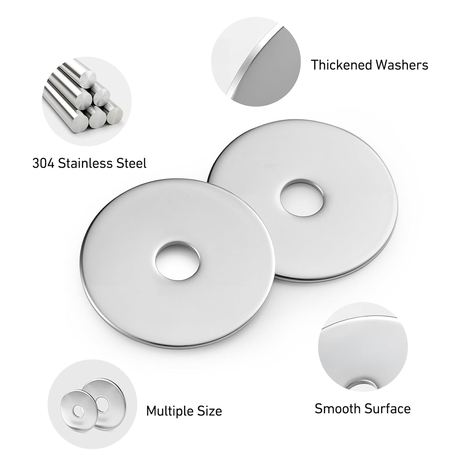 100PCS Fender Washers Assortment Kit, Thickened 304 Stainless Steel Fender Washers for Screws, Assorted Hardware Washers Set for Bolts #8, #10, 1/4