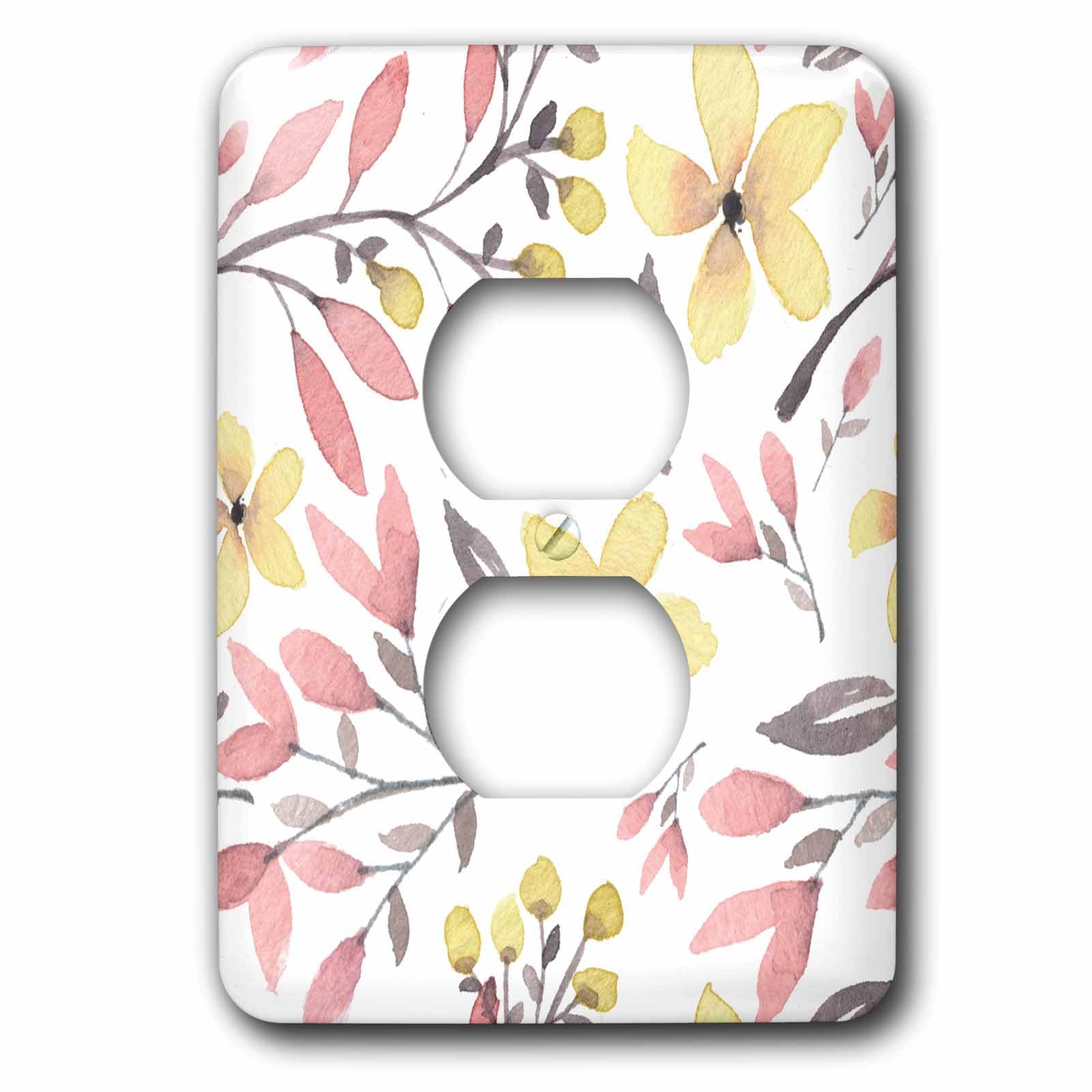 Plaque d'interrupteur et prise double à motif floral jaune et gris Rose