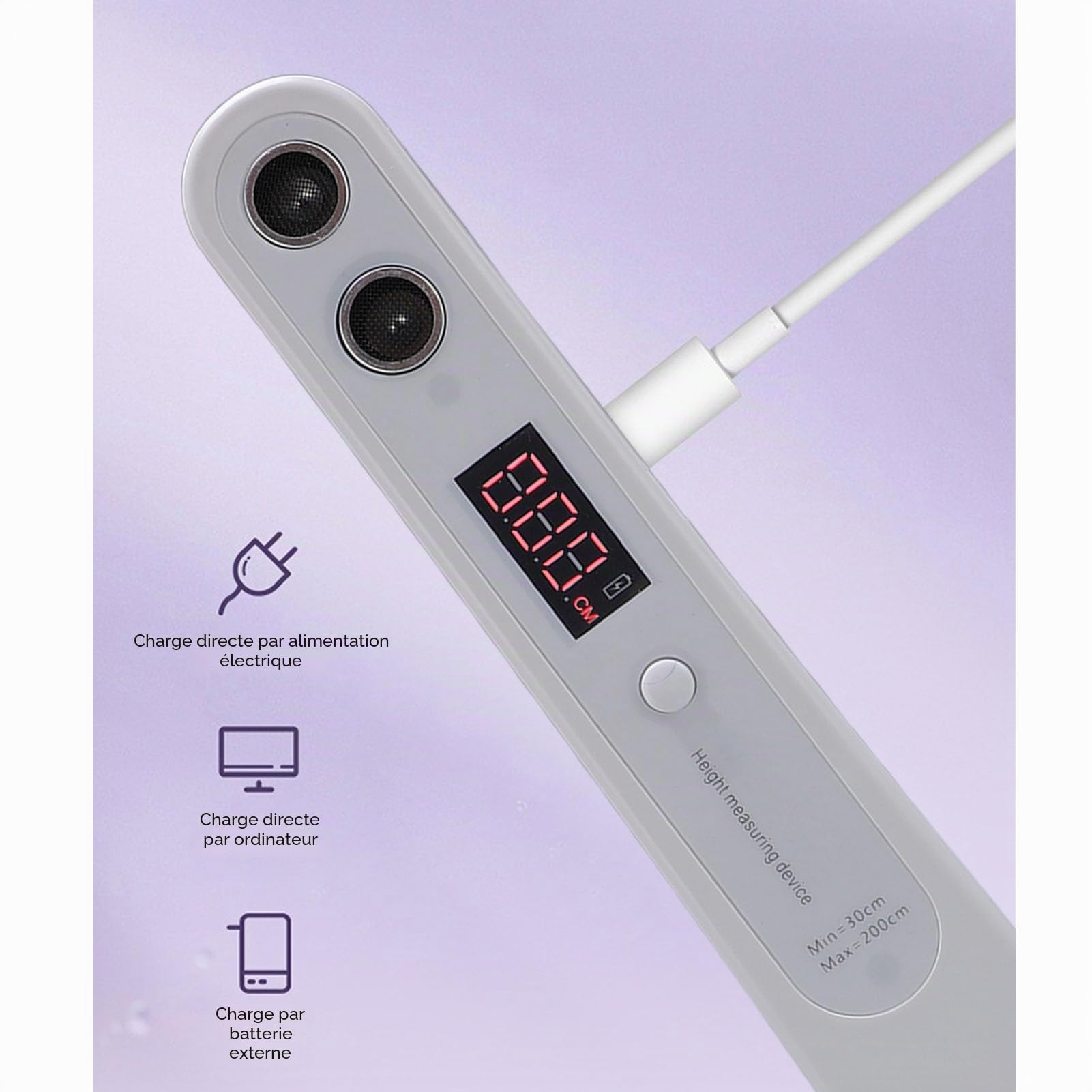 Stadiomètre à Hauteur Corporelle à Ultrasons Portables avec écran LCD, Dispositif de Compteur de Hauteur du Corps pour les Enfants et les Adultes, Outil de Mesure de la Hauteur