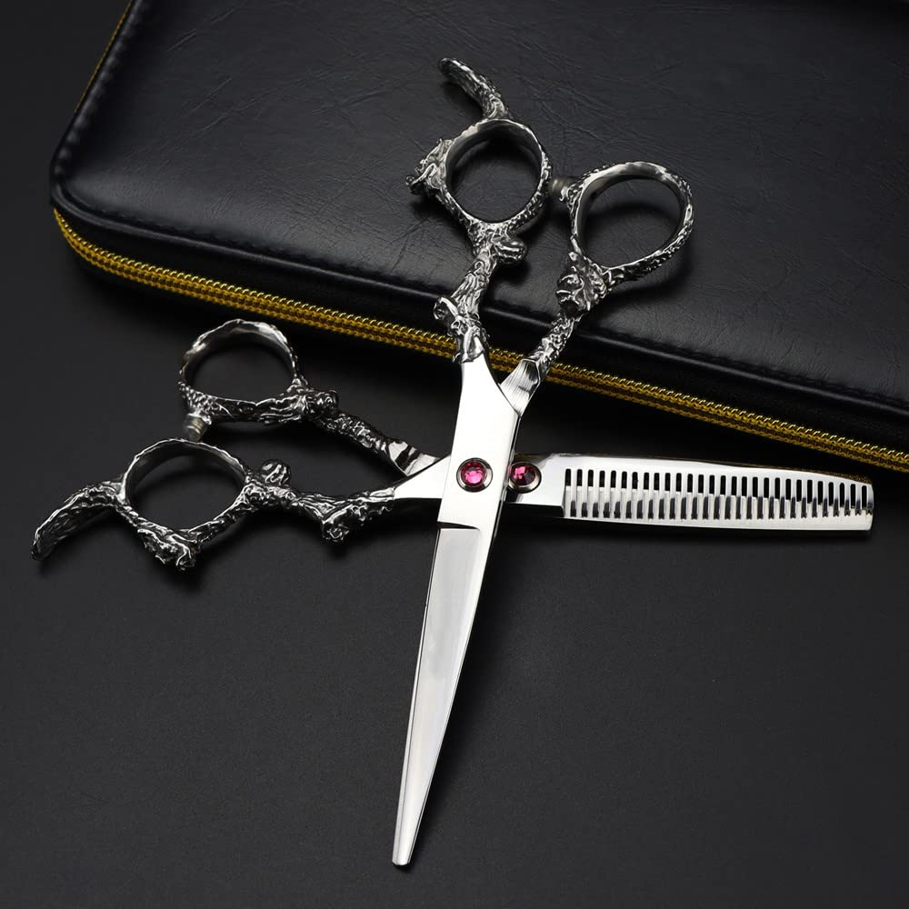 Tijeras para Cortar El Cabello, Tijeras Profesionales De 6 Pulgadas De Acero Japonés 440C con Mango De Dragón Plateado, Herramientas De Corte para Peluquero, Tijeras para