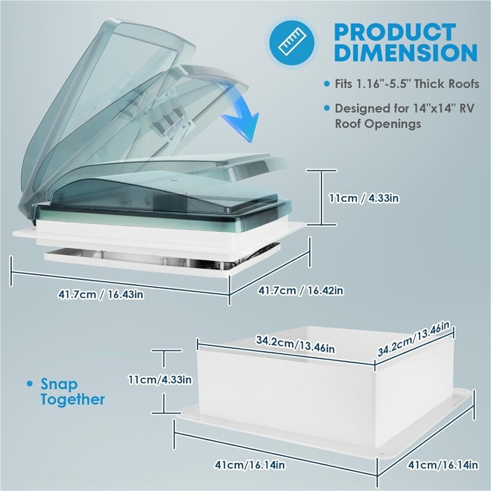 Wentylator wyciągowy, 14" RV Vent Fan 10 Speed ​​Reversible: 12V Super cichy Roof do łazienki przyczepy kempingowej
