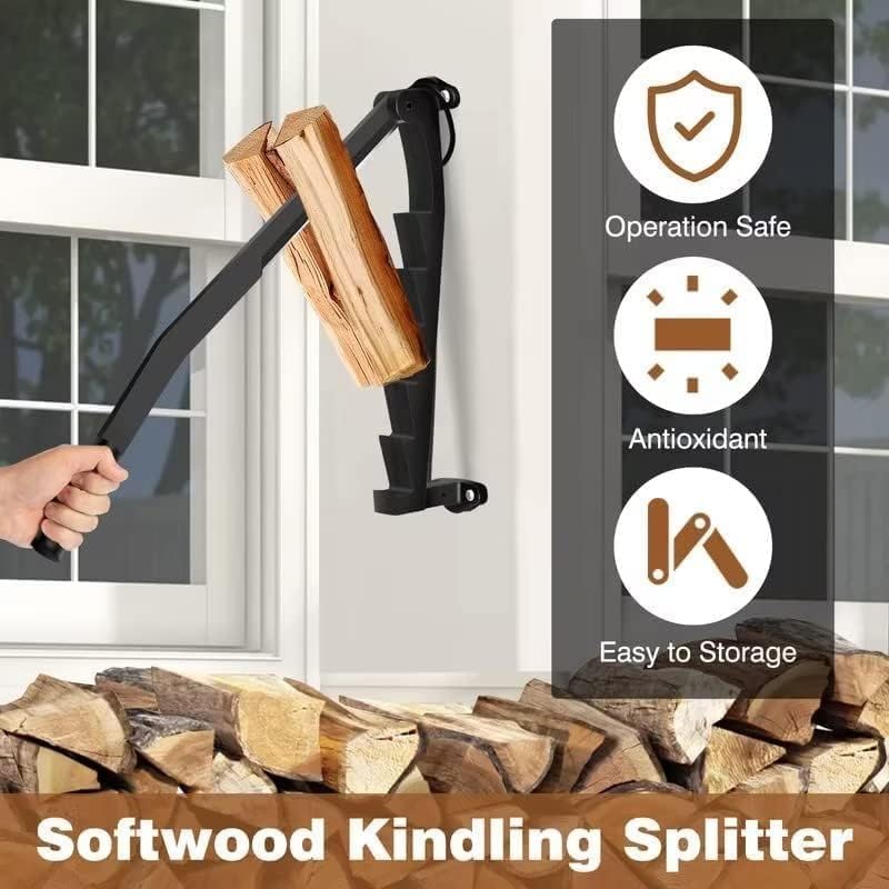 Wall Mounted Kindling Splitter for Wood, Portable Metal Manual Fire Wood Kindling Splitter, Hand Sturdy Firewood Cutter, Heavy Duty Firewood Log Splitter Crackers Wedge for Indoor or Outdoor