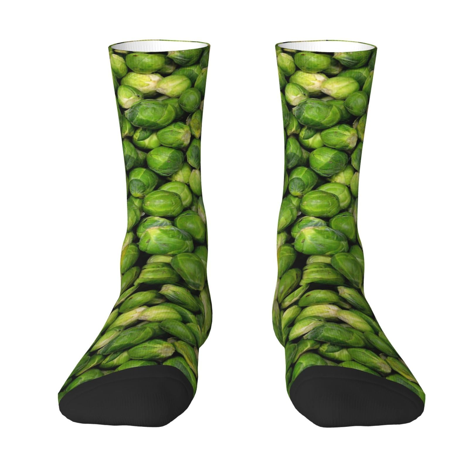 Yofien Unisex White Green Brussel Sprout Print,Men's Moisture Wicking Breathable Cusioned Crew Socks For Women
