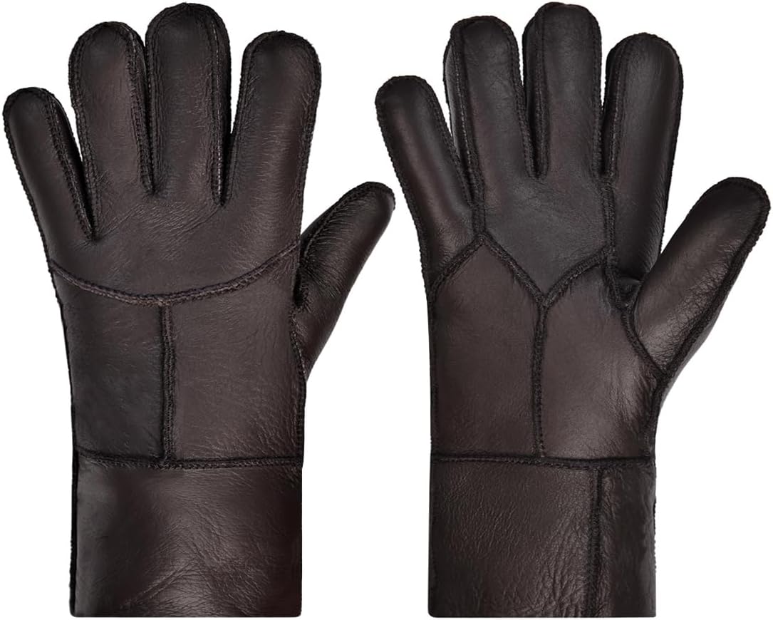Harssidanzar Winter Leather Gloves,Warm Shearling Wool Lined for Women Winter Cold Weather Gloves KL029US