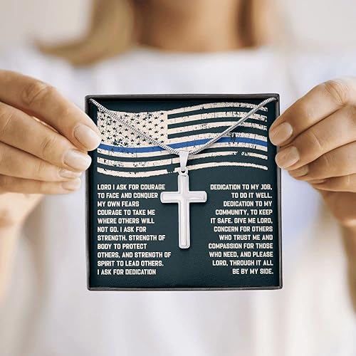 Miniatura 2 de Collar de cruz de oración de oficial de policía grabado personalizado, regalo de graduación de la academia de policía, joyería religiosa de la