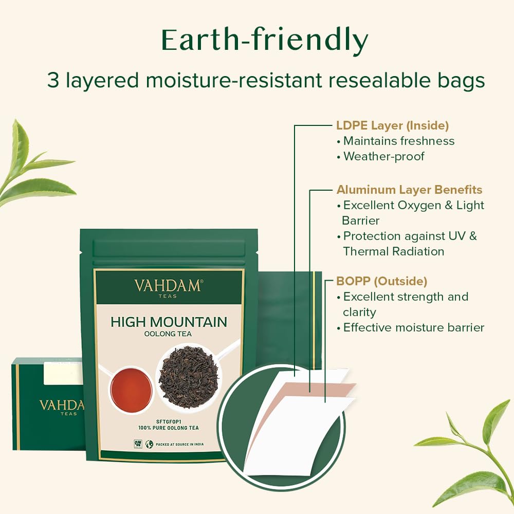VAHDAM, High Mountain Oolong Tea Leaves From Himalayas (50+ Cups, 3.53oz) Strong & Robust Oolong Tea | High Elevation Grown | Vacuum Sealed | Brew Hot, Iced, Kombucha Tea | Loose Leaf Tea - Image 8