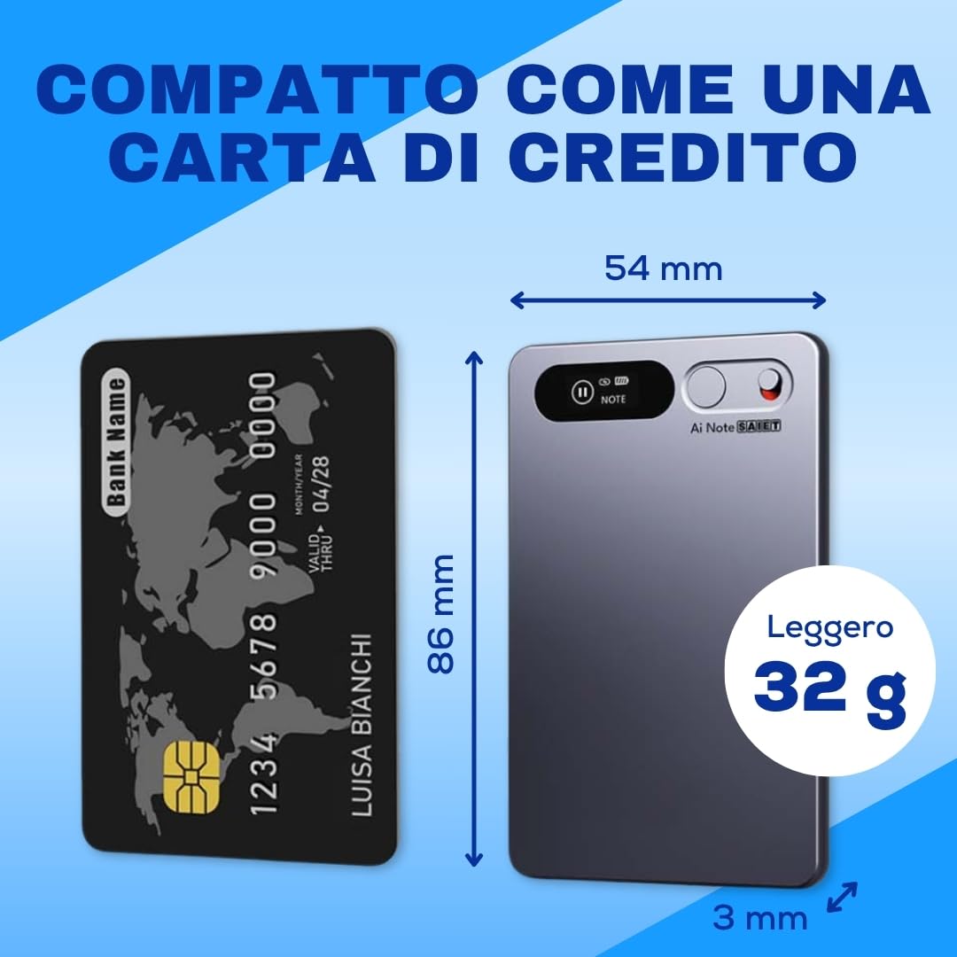 SAIET AI Note Registratore Vocale Magnetico Trascrizione in 81 Lingue, 64GB | Registratore Audio Ultrasottile, Autonomia 35 ore, Compatibile iOS e Android, Converti Audio in Testo con App gratuita Doway