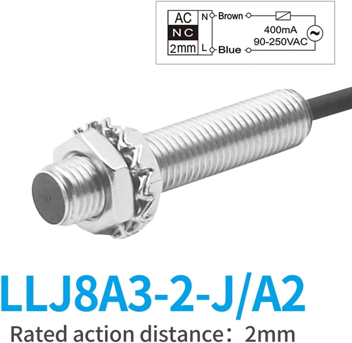 Long Distance M8 Inductive Proximity Sensor Switch Detection Range 2mm NPN PNP NO NC (Color : LLJ8A3-2-J-A2)