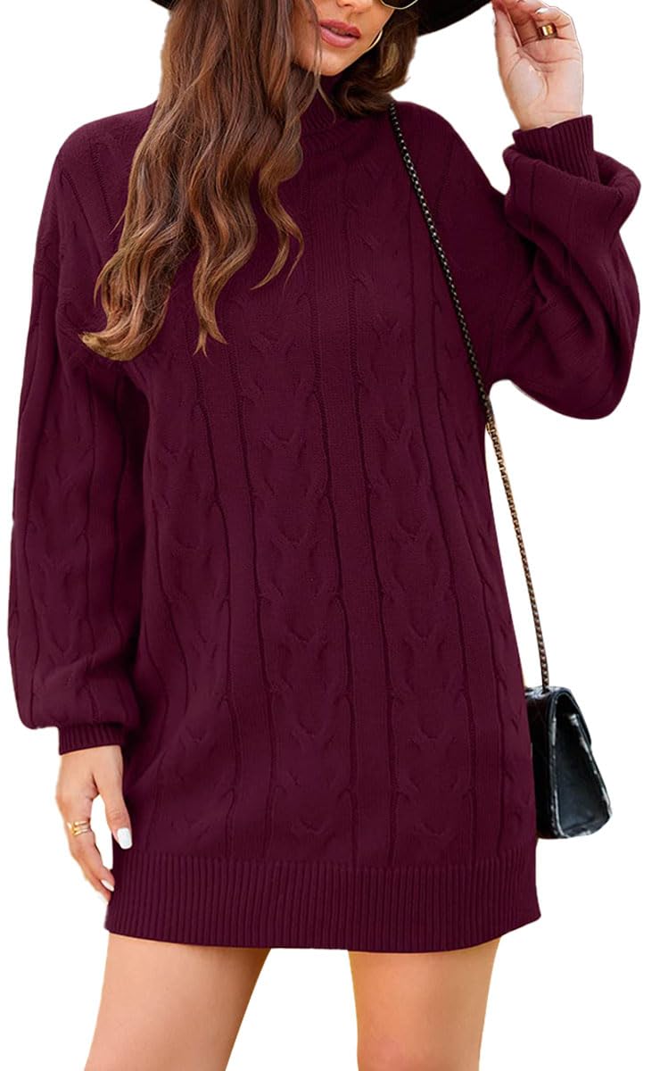 JFAN Vestito Invernale Donna Elegante Collo Alto Abito Lavorato a Maglia Vestiti Maglioni Girocollo Casual Trapezio Abito
