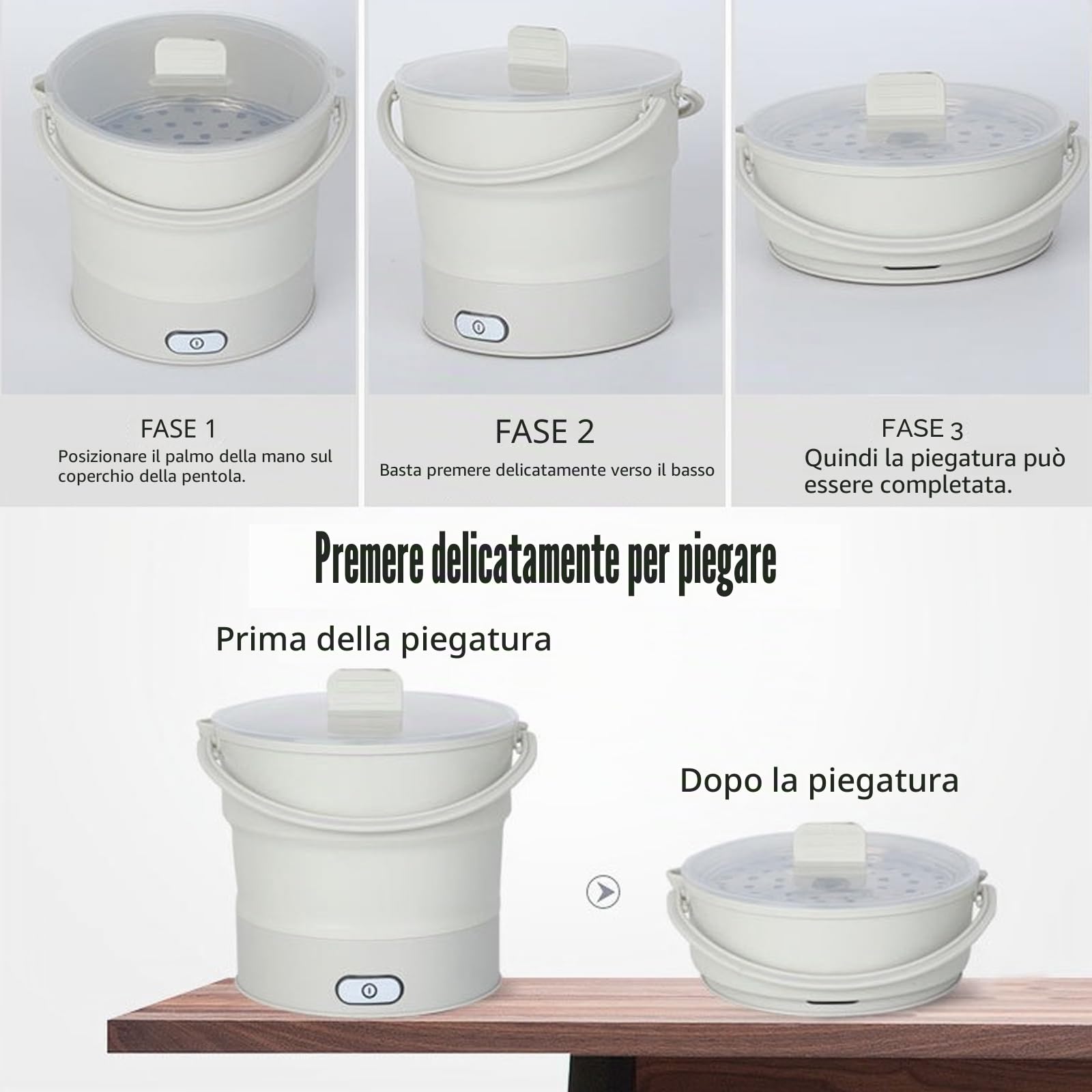 Pentola elettrica pieghevole da viaggio, portatile, 1 l, mini pentola da viaggio, per dormitorio, campeggio, casa, ufficio