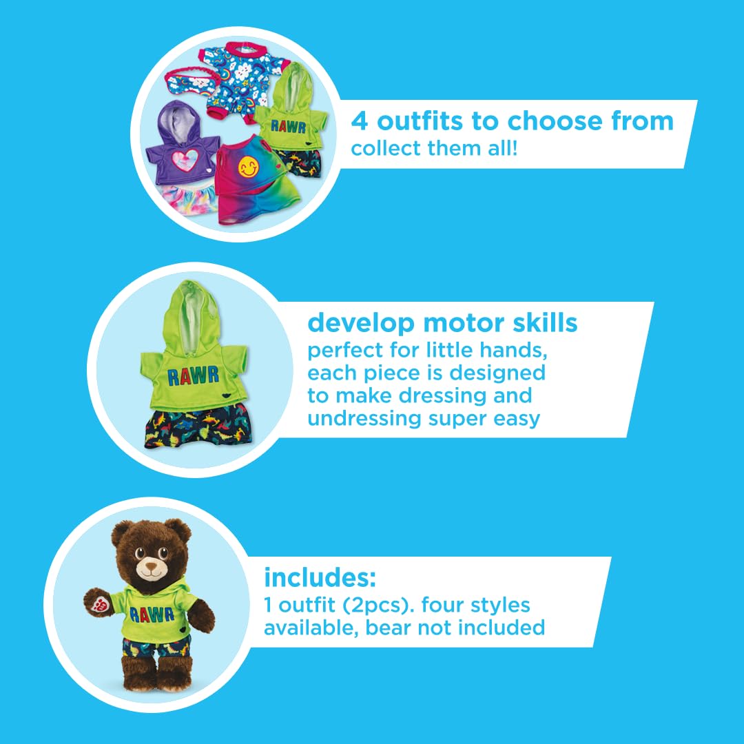 Casdon MINI Build-A-Bear Workshop Green Rawr Toy Clothes Pack. 4 Mix-and-Match Toy Outfits Includes Pyjamas, Cute Hoodies - Image 4