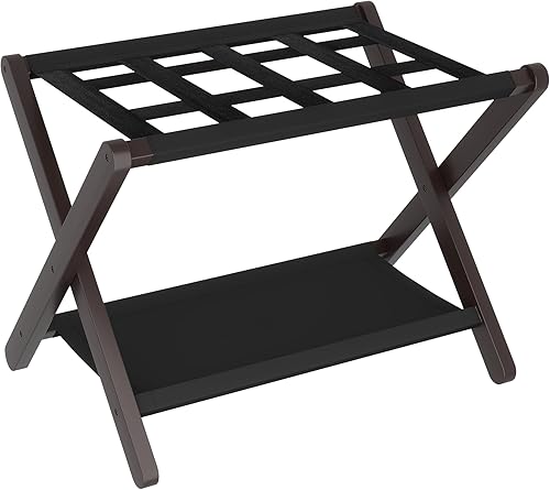 Miniatura 16 de Heybly Portaequipajes, soporte plegable para maleta con estante de almacenamiento, soporte de equipaje con 5 correas de nailon para habitación de