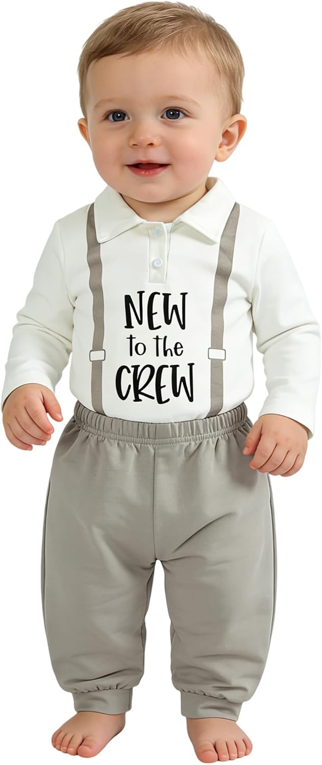 Toddler Baby I'm New Here Crew Long Sleeve Snap Closure Romper Top Jogger Pants Set Cute Fall Winter Clothes Set