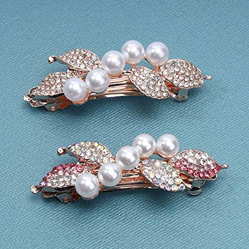 Yheakne Bridal Pearl Rhinestone Hair Clip Barrette Shining Headwear Crystal Hair Barrette Clip Wedding Headpieces Hair Accessories For Women And Girls (Rose Gold) #TOP4