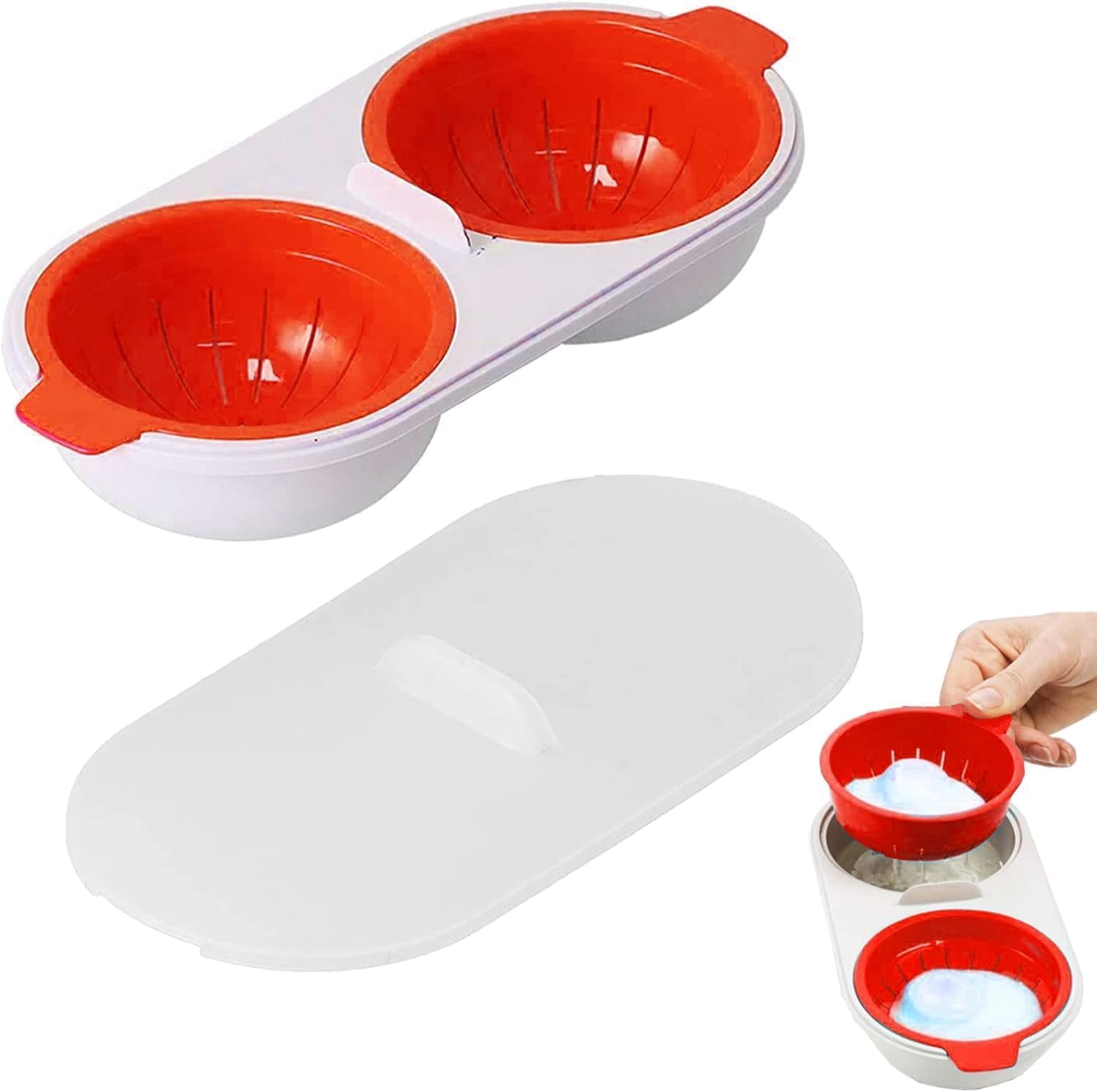 MURTISIDDH Microwave Compatible Egg Poacher, Non-Stick Double Cup Egg Boiler with Built-In Draining System, Effortless and Fast Cooking for Perfect Poached Eggs