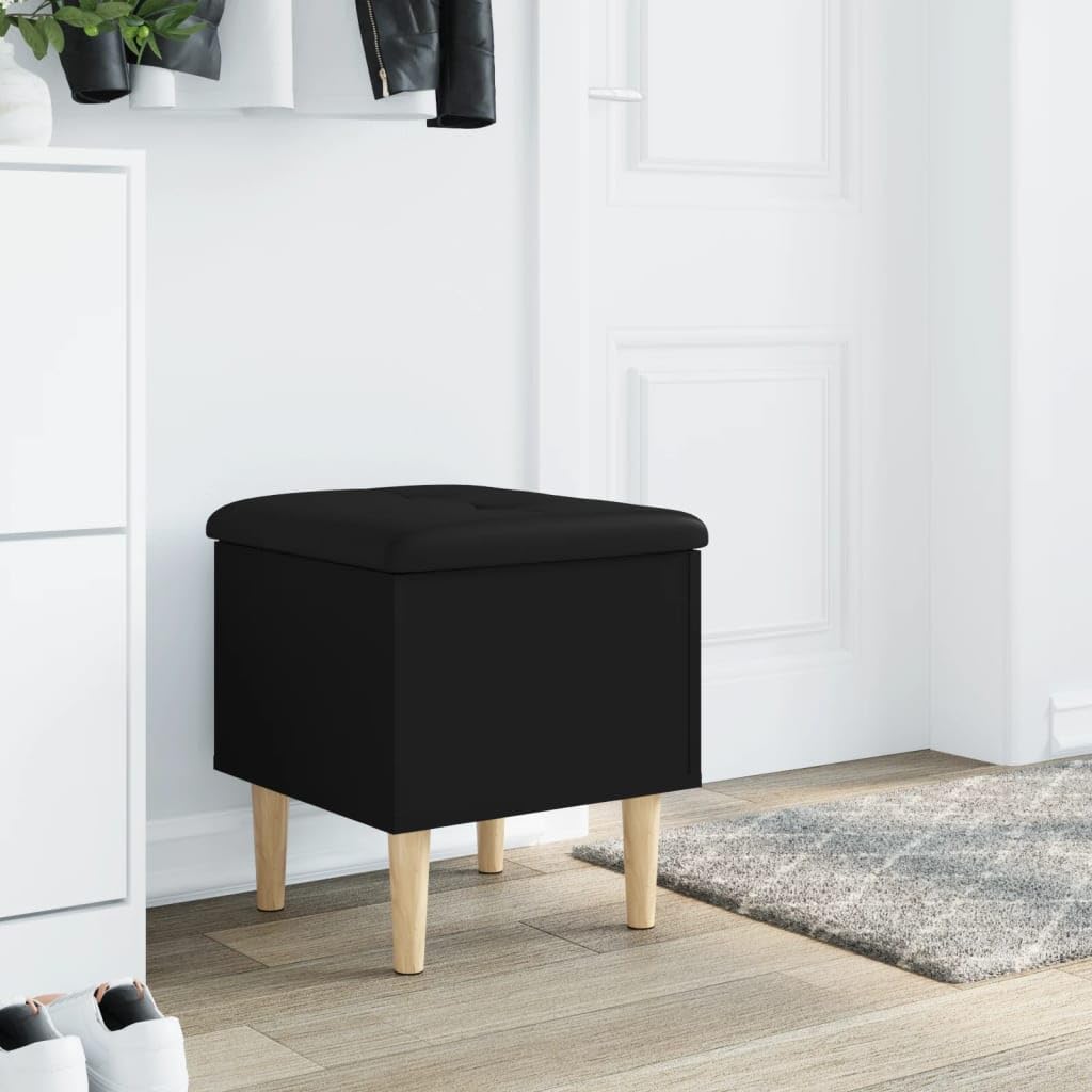 Panca con vano portaoggetti per panchina, in legno di colore nero, 42 x 42 x 46 cm, con cuscino imbottito e struttura stabile
