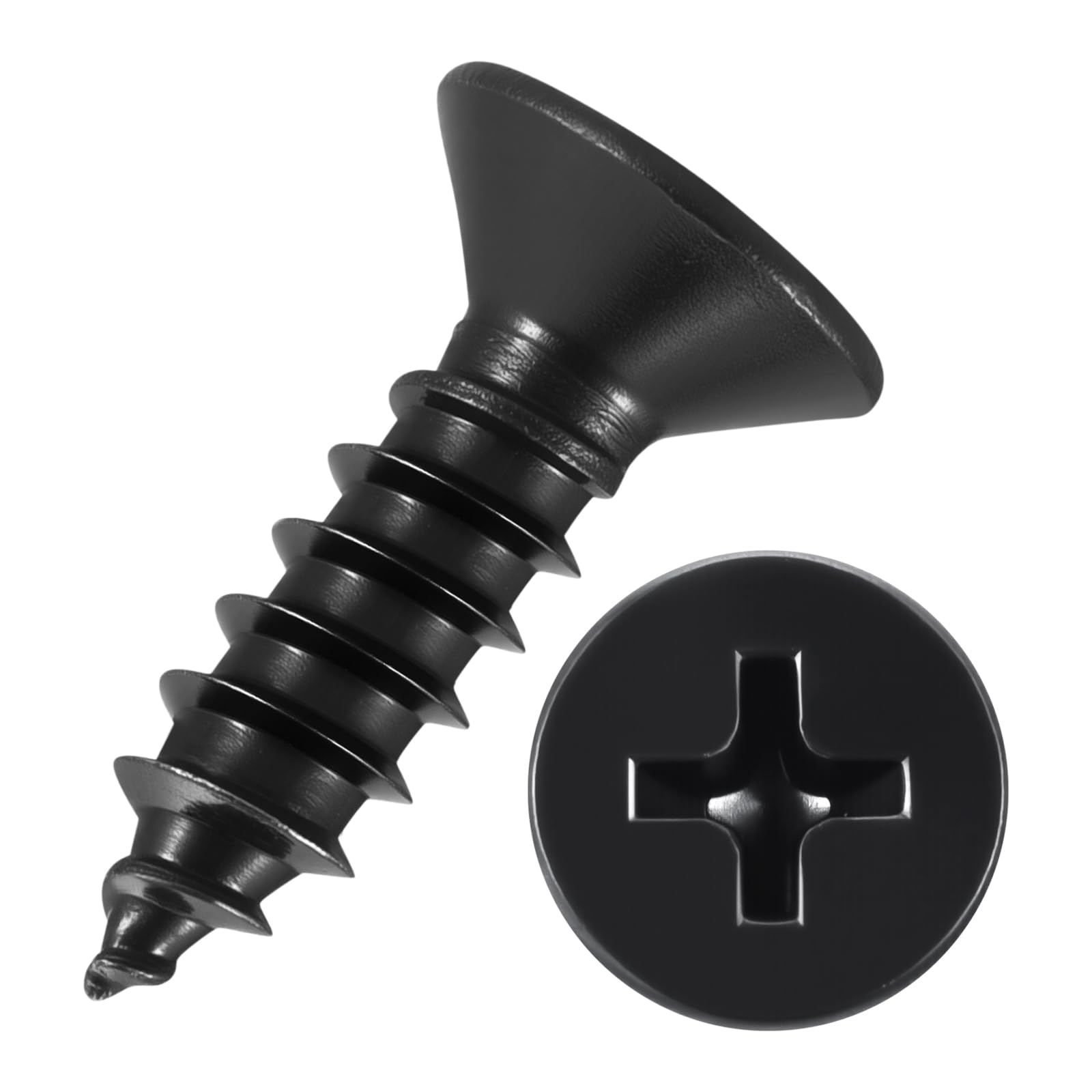 Kozelo 200pcs Phillips Flat Head Wood Screws - [ST5x20mm] Carbon Steel Countersunk Self Tapping Screws for Furniture Assembly, Interior Trim, Outdoor Construction, Black — image 1