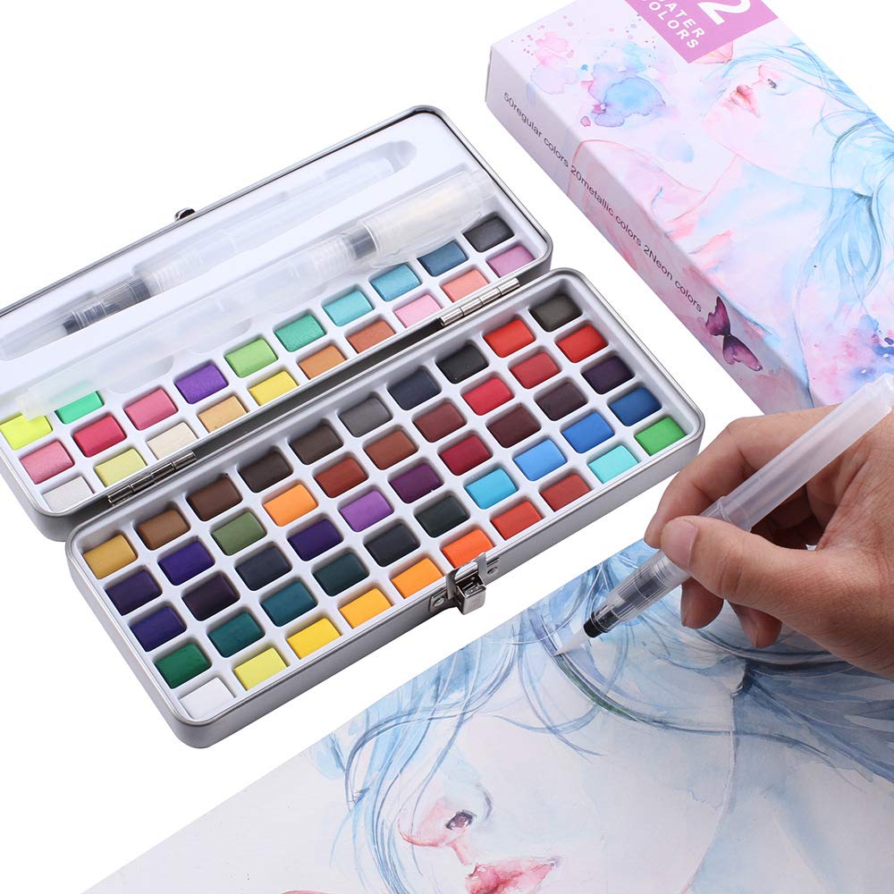 Set Pittura Portatile 22 Pezzi - Colori Acrilici E Acquerello Con Mini Album Da Disegno - Kit Art Attack Per Adulti E Bambini